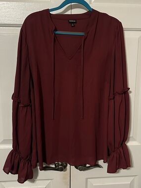 torrid Burgundy Tie-Front Ruffle Sleeve Blouse